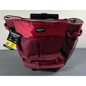 Igloo Collapse & Cool Roller 32 Can Insulated Cooler Bag Red Telescoping Handle